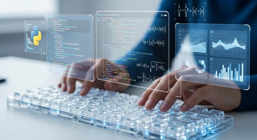 programming on a futuristic keyboard